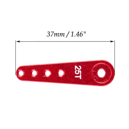 4Pcs Upgraded 25T Spline Servo Horn 37mm/1.46" Aluminum Alloy Long Servo Arm Compatible with MG995/MG996 for 1/10 1/8 RC Car Truck Crawler Boat (Red)