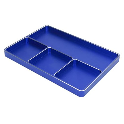 RC Repair Screw Tray, Aluminum Alloy 4 Grids Screw Tray with Magnetic Pad for 1/10 1/8 RC Car Airplanes Helicopters, Durable Tool Tray for Model Screws and Small Parts (Blue) - color: Blue