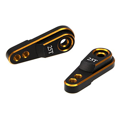 2Pcs Vgoohobby Metal 25T Servo Horn Steering Arm for Standard Servo Motors Compatible with Traxxas TRX4 Axial SCX10 Tamiya 1/10 RC Crawler Truck (Gold-Black) - color: Gold-black