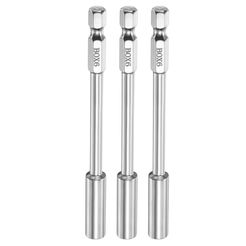 HARFINGTON 3pcs Nut Driver Drill Bit 6mm Metric Socket 1/4" Hex Shank 3.94" (100mm) Long 6-Point Socket Quick Change CR-V Steel Bolt Setters for Power Drill Driver - size: 6mm