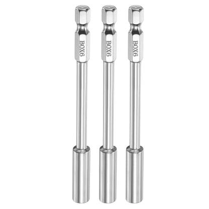 HARFINGTON 3pcs Nut Driver Drill Bit 6mm Metric Socket 1/4" Hex Shank 3.94" (100mm) Long 6-Point Socket Quick Change CR-V Steel Bolt Setters for Power Drill Driver - size: 6mm