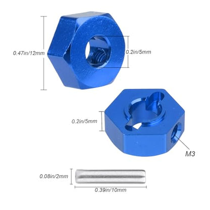 12mm Wheel Hex Hubs 5mm Axle Hole, Drive Adapter Set w/ M4 Flange Lock Nuts for 1/10 1/12 RC Car Truck Buggy, Compatible with Traxxas Tamiya Redcat Axial (Blue) - color: Blue