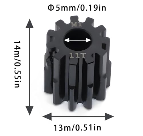 Steel Mod1 5mm Pinion Gear 1PCS,11-28T M1 Pinion Gear Metal Hardened Steel Fit 5mm RC Motor Shaft with 3.175mm Coupler Compatible with 1/5 1/6 1/8 1/10 1/14 RC Brushless Brush Motor (11T) - size: 11T