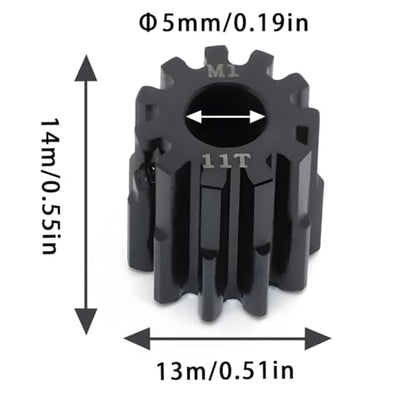 Steel Mod1 5mm Pinion Gear 1PCS,11-28T M1 Pinion Gear Metal Hardened Steel Fit 5mm RC Motor Shaft with 3.175mm Coupler Compatible with 1/5 1/6 1/8 1/10 1/14 RC Brushless Brush Motor (11T) - size: 11T
