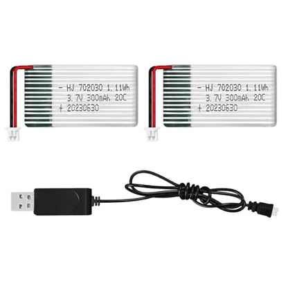 HAWK'S WORK 2 Pcs 3.7V Lipo Battery, 300 mAh Rechargeable Lithium Polymer Battery for RC Plane Helicopter Drone All Models & Toys (PH1.25 Connector) - size: 300mAh-PH