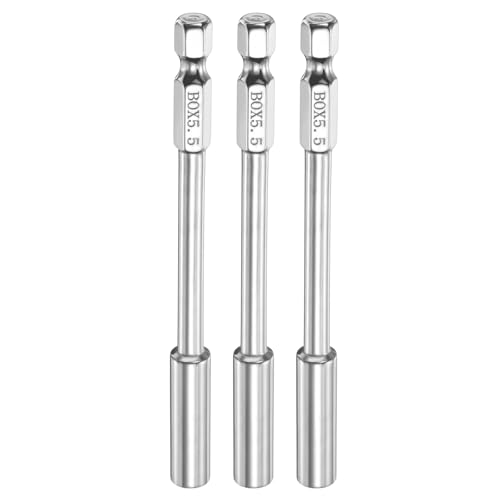 HARFINGTON 3pcs Nut Driver Drill Bit 5.5mm Metric Socket 1/4" Hex Shank 3.94" (100mm) Long 6-Point Socket Quick Change CR-V Steel Bolt Setters for Power Drill Driver - size: 5.5mm