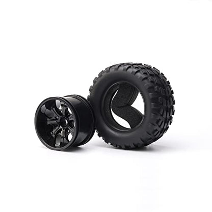 4-Pack 12mm Hex RC Wheels and Tires Set For 1/10 Scale Off Road Monster Truck, Rubber Tyre with Foam Inserts Locknuts Washers for HSP 94188 Volcano S30 etc | For Traxxas Rustler Stampede Slash, Arrma Senton Granite, RC Monster Truck - style: 7 Spokes-Blac