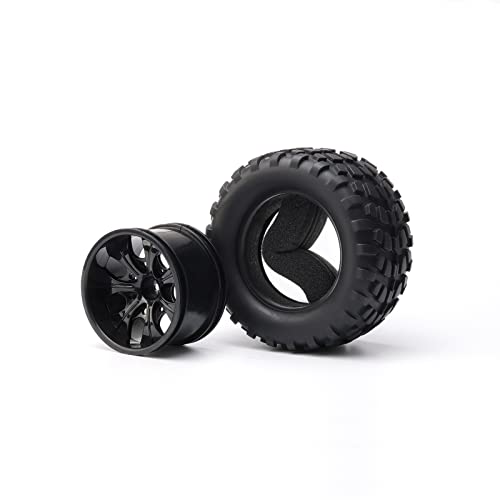 4-Pack 12mm Hex RC Wheels and Tires Set For 1/10 Scale Off Road Monster Truck, Rubber Tyre with Foam Inserts Locknuts Washers for HSP 94188 Volcano S30 etc | For Traxxas Rustler Stampede Slash, Arrma Senton Granite, RC Monster Truck - style: 7 Spokes-Blac