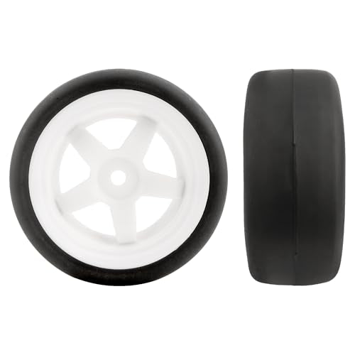 4-Pack RC 1/10 Scale On Road Soft Slick Tires OD2.55 Rubber Wheel Rims 12mm Hex Compatible with Traxxas 4 Tec 2.0 Tamiya TT01 XV01 Kyosho WR8 Sakura WLtoys HPI Touring Racing Car - color: White