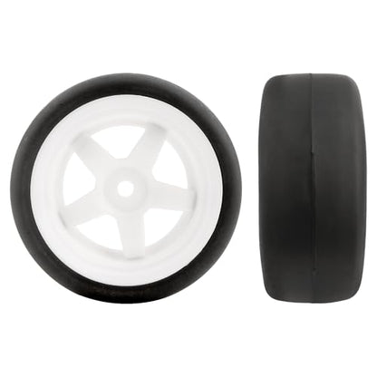 4-Pack RC 1/10 Scale On Road Soft Slick Tires OD2.55 Rubber Wheel Rims 12mm Hex Compatible with Traxxas 4 Tec 2.0 Tamiya TT01 XV01 Kyosho WR8 Sakura WLtoys HPI Touring Racing Car - color: White