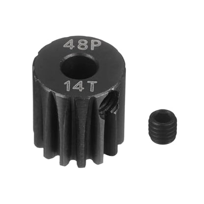 MECCANIXITY 48P Hardened Steel Pinion Gear, 14T 3.175mm Shaft Metal Motor Gear with Hex Key for RC Brushless Brush Motor Model Car Replace(Black) - size: 14T