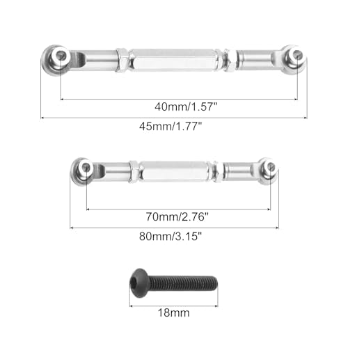 MECCANIXITY Adjustable Turnbuckles Camber Link Linkages Aluminum Alloy RC Car Steering Pull Rod Servo Linkages Tie Rod for 2WD 1/10 RC Car Crawler（Silver） - color: Silver