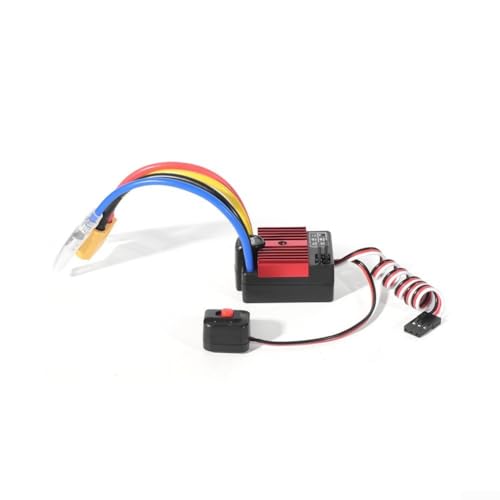 60A Brushless ESC 2-3S Controller with Fan 1/10 RC Car Truck Crawler Tank, Waterproof Heat Sink BEC 5.35V/3A, Red(red) - color: Red