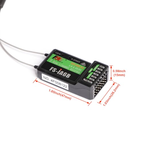JeeFly FS-iA6B Receivers 6-Channel 2.4GHz Receiver with PPM/iBus Dual Antenna AFHDS2A Compatible with FS-i6/i6X/i10 Transmitters for RC Drones, Airplanes & Helicopters