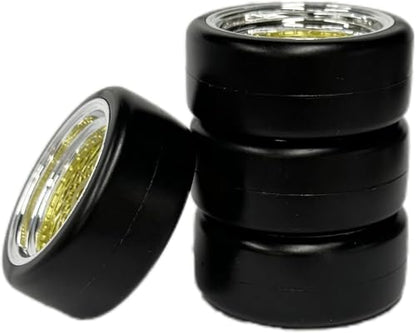 1/10 Drift Wheels Tires Set,AMZSTAR 4PCS 63mm RC Hard Tyre with Plastic Wheel Rims 12mm Hex for 1/10 RC On Road Racing Touring Drifting Car for Tamiya TT01 HSP HPI Kyosho (Gold Silver,Offset:9mm) - color: Gold Silver,offset:9mm