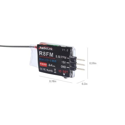 Radiolink R8FM 8 Channels 2.4GHz Micro SBUS/PPM RC Receiver | For Mini FPV Racing Drone, Quad, Aircraft T8S/T8FB/T12D/T16D Transmitter