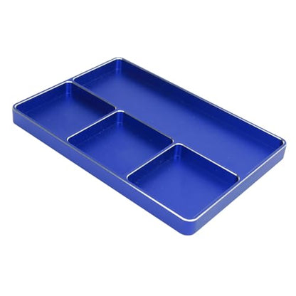 RC Repair Screw Tray, Aluminum Alloy 4 Grids Screw Tray with Magnetic Pad for 1/10 1/8 RC Car Airplanes Helicopters, Durable Tool Tray for Model Screws and Small Parts (Blue) - color: Blue