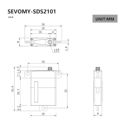 SERVOMY-SDS2101-21G 8mm Ultra-Thin Micro Wing Servo Coreless Motor 10Kg 0.08s/60° 8.4V Metal Gear Aluminum Case 15T Horn 180° Digital Servo Gliders