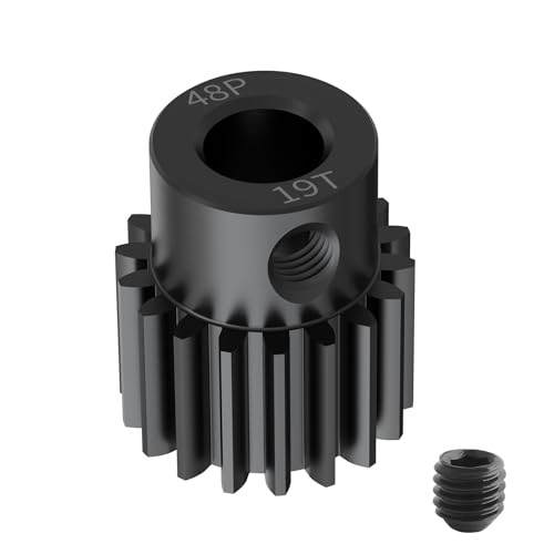 Pinion Motor Gear, 48P 19T, 1/8 in (3.175mm) Shaft Hole | 48 Pitch 19 Teeth, 1045 Hardened Carbon Steel, 1/8 Inch Shaft Hole, RC Motor Pinion Upgrade, for 1/10 RC Brushless Crawler - size: 48P 19T