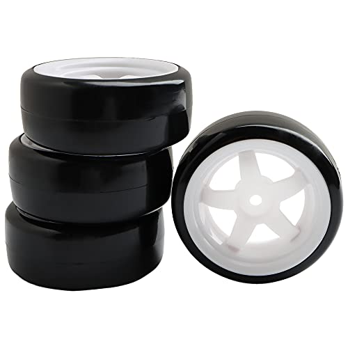 4PCS 12mm Hub Wheels,1:10 63mm Hard Plastic RC Drift Cars On Road Touring Racing Bald Tires for Traxxas HSP Tamiya HPI Kyosho On-Road Drifting Car Trucks(White) - color: White