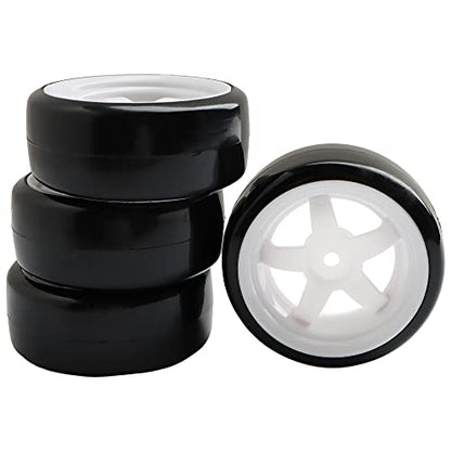 4PCS 12mm Hub Wheels,1:10 63mm Hard Plastic RC Drift Cars On Road Touring Racing Bald Tires for Traxxas HSP Tamiya HPI Kyosho On-Road Drifting Car Trucks(White) - color: White
