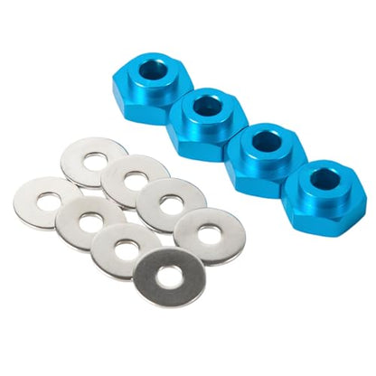 4PCS Aluminum Alloy 12mm Turn to 17mm Wheel Rim Hex Adapter Drive Hub Converter Extension Compatible with Tamiya Axial Traxxa HPI Himoto HSP Losi Kyosho 1/10 RC On-Road Car Tires (Blue) - color: Blue