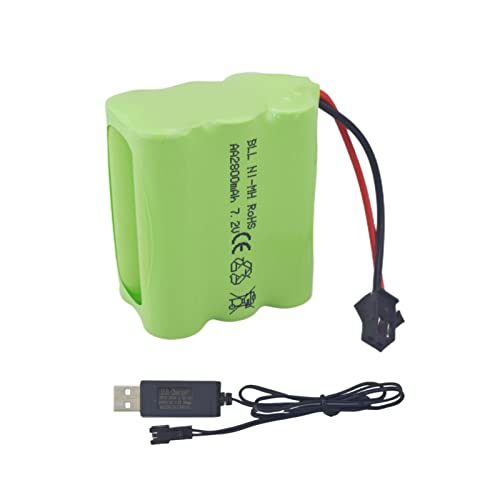 sea jump AA 7.2V 2800mah RC Battery Pack with SM-2P Plug and USB Charging Cable Suitable for Toy Tank Engineering, Flat Semi-Trailer Trucks, Remote Control Cars, Ni-MH High Capacity Batteries