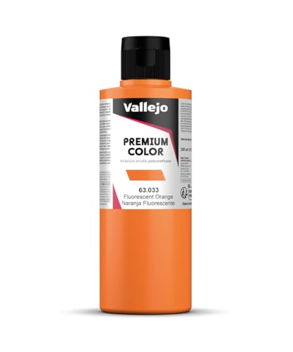 Vallejo - Premium Color Fluorescent Orange 6.76 Fl.Oz. (200 ml) for Airbrushing, Acrylic-Polyurethane Hybrid Resin of Great Resistance Paint, RC, Model and Hobby Use - style: Fluorescent Orange