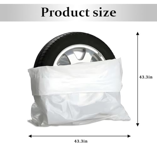 Car Tire Storage Bag, 4PCS 43.3" × 43.3" Extra-Large Waterproof Dustproof Vehicle Spare Tire Store Protect Cover, Polyethylene LDPE Plastic Auto Tyre Storage Cover, Universal Fit