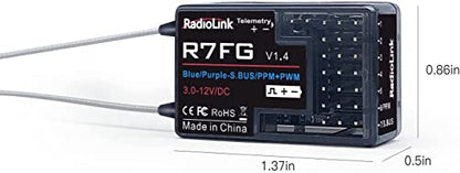 Radiolink 2.4Ghz R7FG 7 Channels Gyro Receiver with Voltage Telemetry Long Range Control, Water-Splash RX for RC Crawler Car Boat Radio Controller System RC4GS v2/RC6GS v2/RC4GS/RC6GS