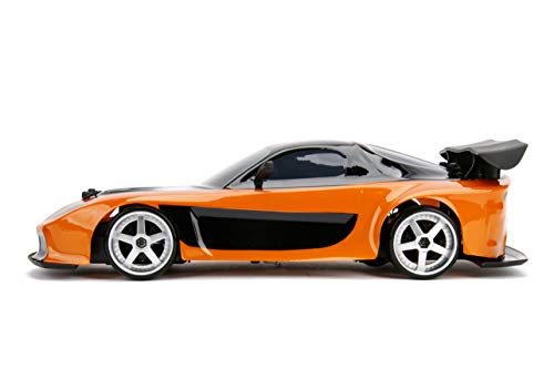 Jada Toys Fast & Furious Han’s Mazda RX-7 Drift RC Car, 1: 10 Scale 2.4Ghz Remote Control Orange & Black, Ready to Run, USB Charging (Standard) (99700)
