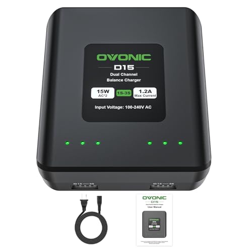OVONIC D15 Dual LiPo Charger AC 15W 1.2A for 1S-3S LiPo RC Batteries