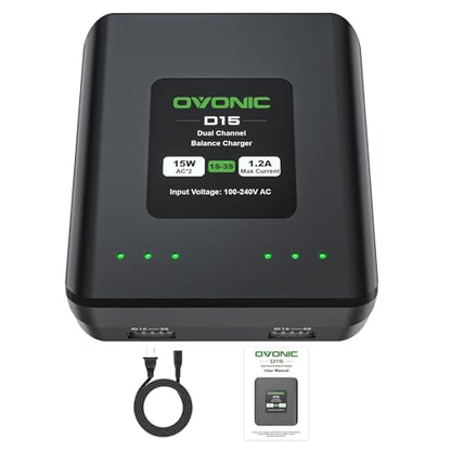 OVONIC D15 Dual LiPo Charger AC 15W 1.2A for 1S-3S LiPo RC Batteries