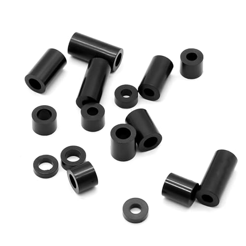 Exqutoo 600Pcs ABS Round Spacers ID 3mm & ID 4mm, OD 7mm, 2mm 3mm 5mm 6mm 8mm 10mm 12mm 15mm Length, Non-Threaded Washers Suitable for M3 M4 Screws Hardware - color: Black/3.2mm,600Pcs