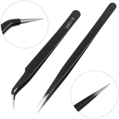 QWORK Professional Welding Auxiliary Tools Set, 6 Double-sided Repair Tools & 2 Anti-static Precision Tweezers for Electronic Repair, Soldering, and Grinding