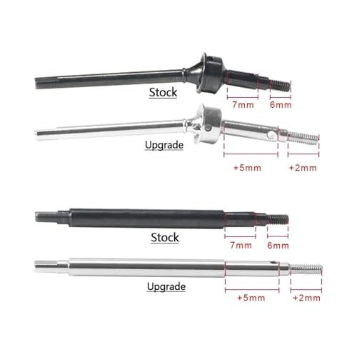 Steel Front Rear Axle Shafts 5mm Extended +2mm Thread Longer Driveshaft for 1/18 RC Crawler Car TRX4M Upgrade Parts (Black) - color: Black
