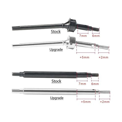 Steel Front Rear Axle Shafts 5mm Extended +2mm Thread Longer Driveshaft for 1/18 RC Crawler Car TRX4M Upgrade Parts (Black) - color: Black