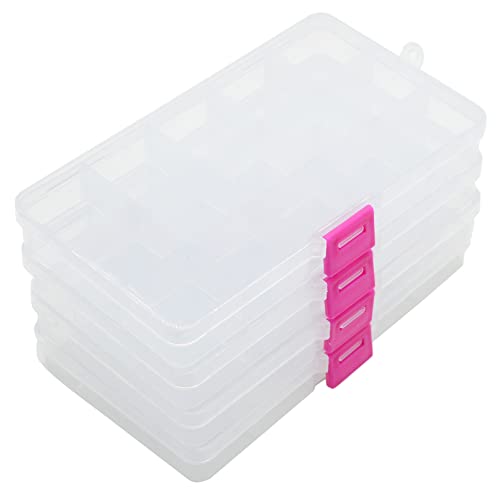 Yansanido 4 Pcs 15 Grids 6.85 Inch x 3.85 Inch Adjustable Small Removable Clear Plastic Jewelry Organizer Divider Storage Box Jewelry Earring Tool Containers (Pink Button 15 Grid) - color: Pink