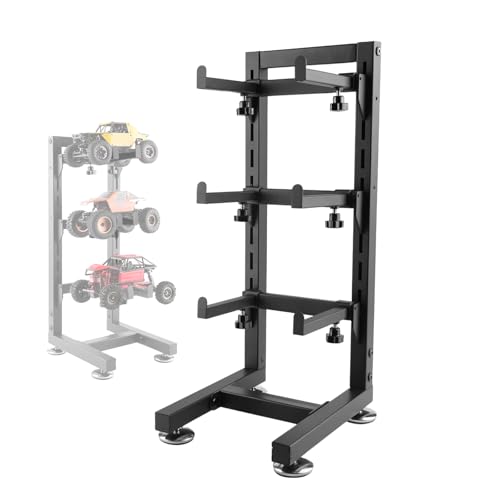 Multilayer Storage Rack Shelf Display Stand for RC Model Cars | Quick assembly, multi-scale fits for 1/10-1/24 TRX4 SCX10 TRX4M SCX24, expandable side holes for hanging RC tools - size: 7.87" x 9.45" x 23.62"