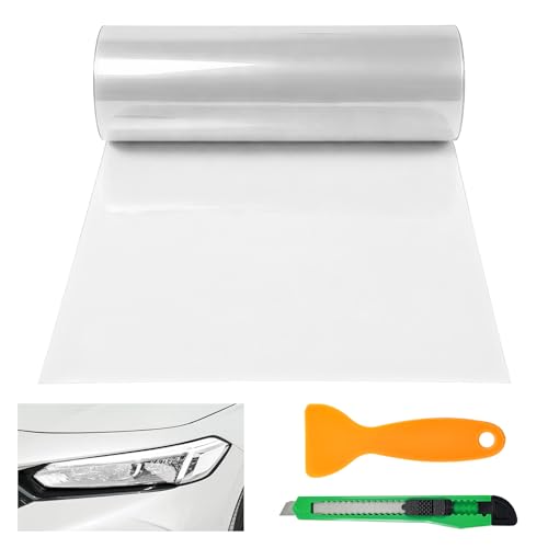 Car Light Tint Film, 12" × 48" Waterproof Headlight Vinyl Wrap Film Includes Squeegee & Cutter, Self-Adhesive Air-Release Wrap for Fog Lights, Taillights, and Headlights (Transparent) - color: Transparent