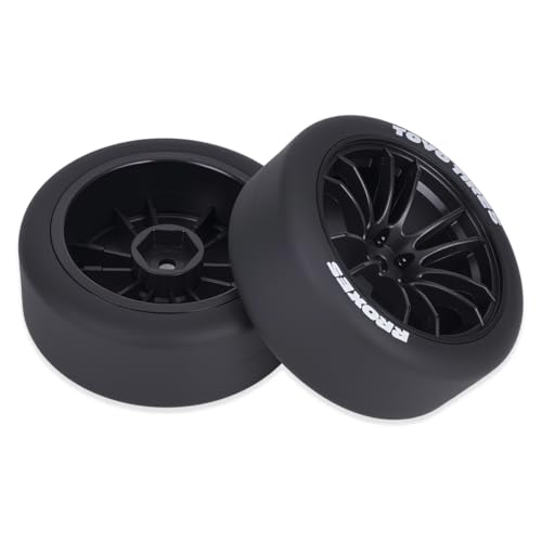 AMK 1/10 RC Drift Wheels & Tires Set, Hard Plastic Drift Tires with 12mm Hex Wheels, Complete 4-Pack for On-Road RC Drift Cars, Fits Tamiya TT01 TT02 XV01, Kyosho, HPI, HSP (Black) - color: Black