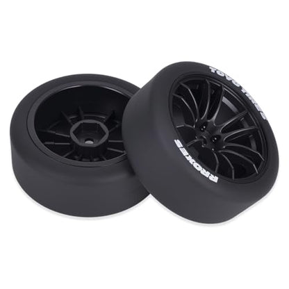 AMK 1/10 RC Drift Wheels & Tires Set, Hard Plastic Drift Tires with 12mm Hex Wheels, Complete 4-Pack for On-Road RC Drift Cars, Fits Tamiya TT01 TT02 XV01, Kyosho, HPI, HSP (Black) - color: Black