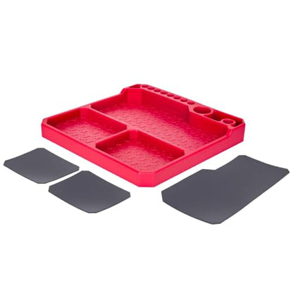 1/10 1/18 1/24 Rc Car Organizer Tray Silicone Tool Holder Storage Box 155x155mm Models Upgrade Replacement Modify Parts RC Car Repair Kit - color: Red
