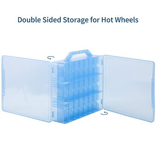 Double Sided Storage Case for 48 Cars, Matchbox Cars, Mini Toys, Small Dolls - Portable Transparent Case (Blue) - color: Blue-48