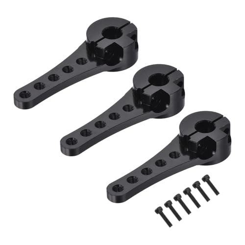 MECCANIXITY 3 Pcs Aluminum Servo Horn Long 25T Steering Arm 46mm Length Black Suitable for DIY RC Car/Boat/AirplanesBoat Model Accessories with M2.5 Screws - color: Black