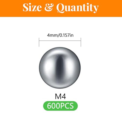 600 Pcs M4 Stainless Steel Bearing Balls, Metric Precision Bike Ball Bearings for Acrylic Paints, Nail Polish & Epoxy Resin, Durable Agitator Balls for Ball Bearings - size: M4-600Pcs