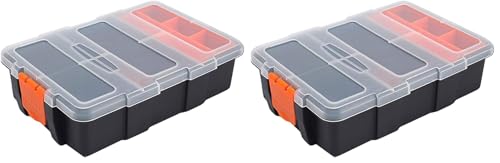 Small Tool Parts Box, Plastic Tool Storage Case, Home Hardware Organizer with Removable Dividers, Small Toolbox for Nails, Screws, Nuts and Bolts, 10-Compartment (Pack of 2) - size: 15.5x22.5x5.6cm/6.1x8.9x2.2in (Pack of 2)