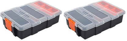 Small Tool Parts Box, Plastic Tool Storage Case, Home Hardware Organizer with Removable Dividers, Small Toolbox for Nails, Screws, Nuts and Bolts, 10-Compartment (Pack of 2) - size: 15.5x22.5x5.6cm/6.1x8.9x2.2in (Pack of 2)