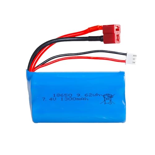 7.4V 1300mAh Li-ion Battery Pack RC Replacement Rechargeable Battery Pack Built-in 18650 * 2 Cell for Cars Airplane DIY, Fishing Lights,Doorbell,Handheld Fan, Radio, Speakers, etc.