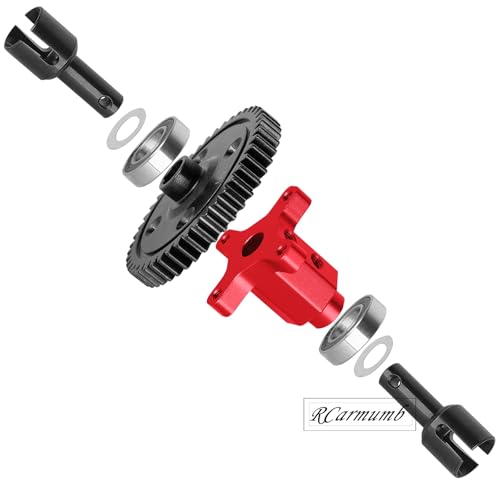 52T Upgrade Part for 1/8 Sledge Center Diff to Straight Shaft,RCarmumb Medium Carbon Steel & Aluminum Heavy Duty Center Differential Spur Gear Shaft Replacement for Sledge Monster Truck,Red - color: Red(1set)